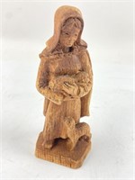 Vtg SIC Made in France Wooden Woman w/ Lambs