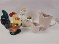 Rooster, planter, creamer and pitcher
