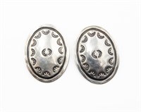 Signed Sterling Oval Concho Stud Earrings