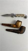 Antique pipe w/ case & pocketknife