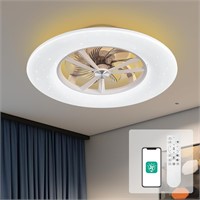 24' White Low Profile Ceiling Fan with Light