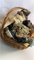 Basket FULL of antique lacework, crochet, f