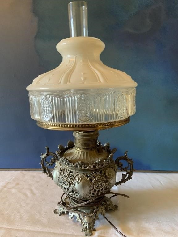 Ornate electrified oil lamp