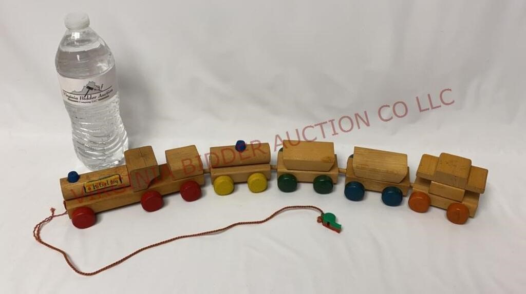 Vintage Fritzel Pull Toy Train w Whistle on String