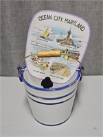 Vintage Ocean City Maryland Hand Fan Silk & Wood