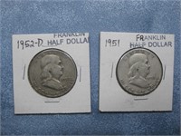 1951 & 1952-D Franklin Silver Half Dollars See