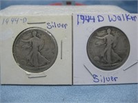 Two 1944 Silver Half Dollars 90% Silver