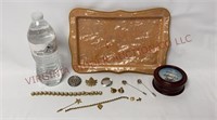 Vintage Tray, Costume Jewelry & Ship Trinket Box