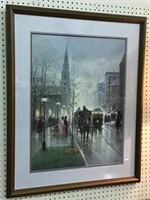 Lg Framed Signed & Numbered City Street Scene