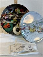 Lots of sewing items with unused nursery, quilt