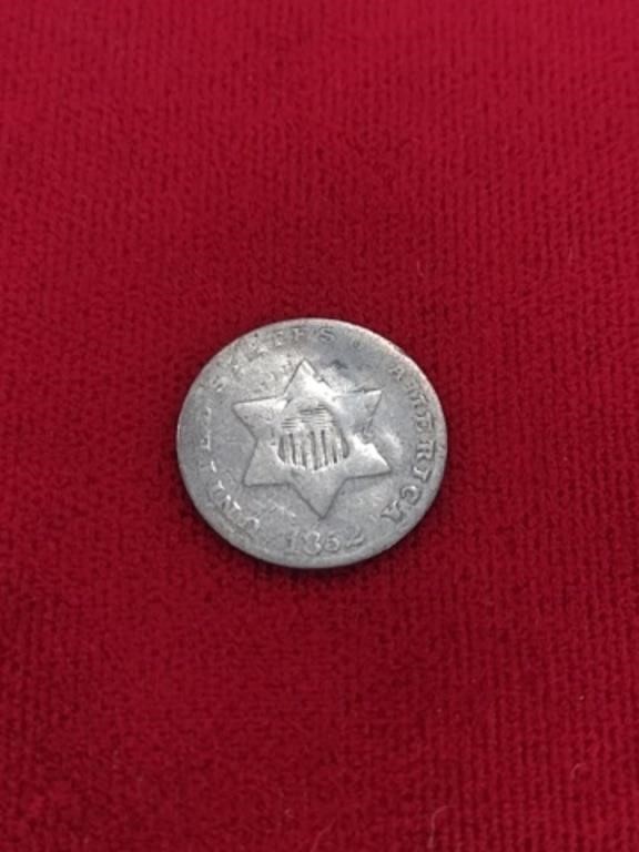 1852 Small Silver Three Cent Coin