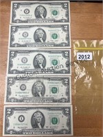 set of (5) $2.00 bill (3)2009 & (2) 2003