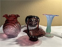 Colored Glass Fluted Vases, Cut Glass
