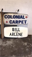 Large old colonial carpet sign double sided