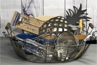 Large Basket filled with kitchen items