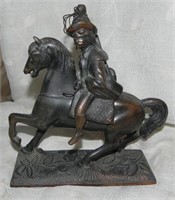 Antique Bronze Hollow Horse & Soldier Sculpture