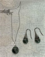 14kt XL WG Black Pearl Necklace, Pair .925 Black