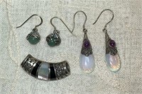 (2) Pairs SS Earrings:  Moonstone w/Purple