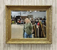 Antique Beveled Box Mirror with Gilt Frame