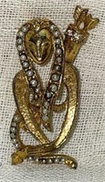 1970's Gold Tone Faux Pearl Archer Brooch