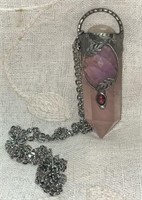 Rose Quartz, Kunzite & Amber Wrapped Pendulum