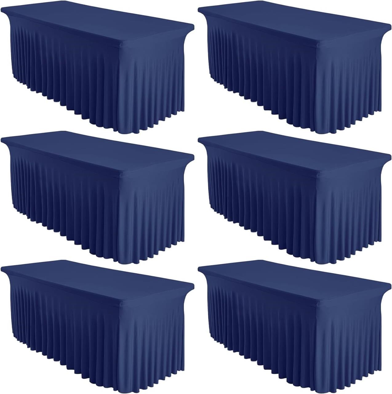 $100  6 Pack 8FT Navy Spandex Table Skirts (96x30)