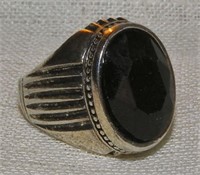 Men's Ring:  Silver Tone with Black Stone