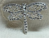 Vtg Roman Silver Tone Dragonfly Brooch, Clear