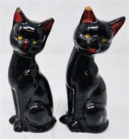 2 Antique Pottery Black Cat