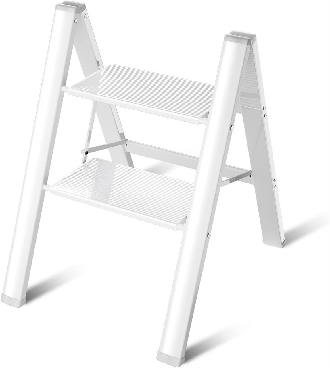 2 Step Folding Aluminium Ladder  White