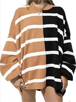 New Women's Striped Oversized Crewneck Sweatshirt