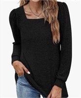 New Womens Long Sleeve Shirt Solid Square Neck