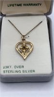 24kt over Sterling Heart Cross Necklace