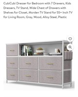 7 Drawers Fabric & Wood Dresser , Light Grey &