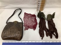 Vintage Meeker Leather Ladies Handbag & Gloves