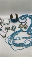 Blue Beaded Jewelry Lot