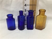 (1) Amber Poison & (3) Cobalt Blue Bottles