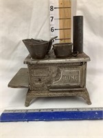Home Cast Iron Toy Stove w/ Pots, 4”T, Metal Back