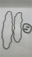 Monet Silver Pearl Necklace/Bracelet/Earring Set