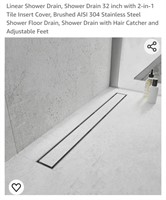 NEW  32" Linear Shower Drain, w/ 2-in-1 Tile