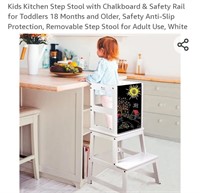 Kids Kitchen Step Stool with Chalkboard & Safety
