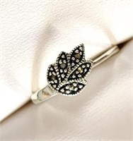 Silver Marcasite Leaf Ring, Size 8. Value $80