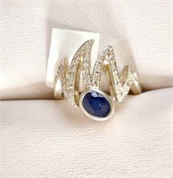Silver Blue Sapphire Ring, Size 7.25. Value $80