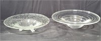 Pair of glass center bowls - 1 hand-blown
