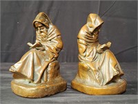 Pair of signed bronze monk figure bookends