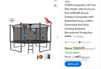 Fb2492 YORIN Trampoline 12FT for Kids Adults Black