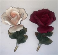 2 Ceramic Roses. Made in Italy by Capodimonte.