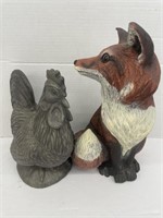 Chicken and Fox resin Figures - size 9.5” & 11.5”