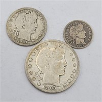 (3) Barber 90% Silver Coins 1903, 1907, 1902