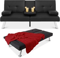 Leather Futon Sofa Bed Adjustable - Black
